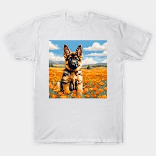 California Poppy German Shepherd Puppy T-Shirt